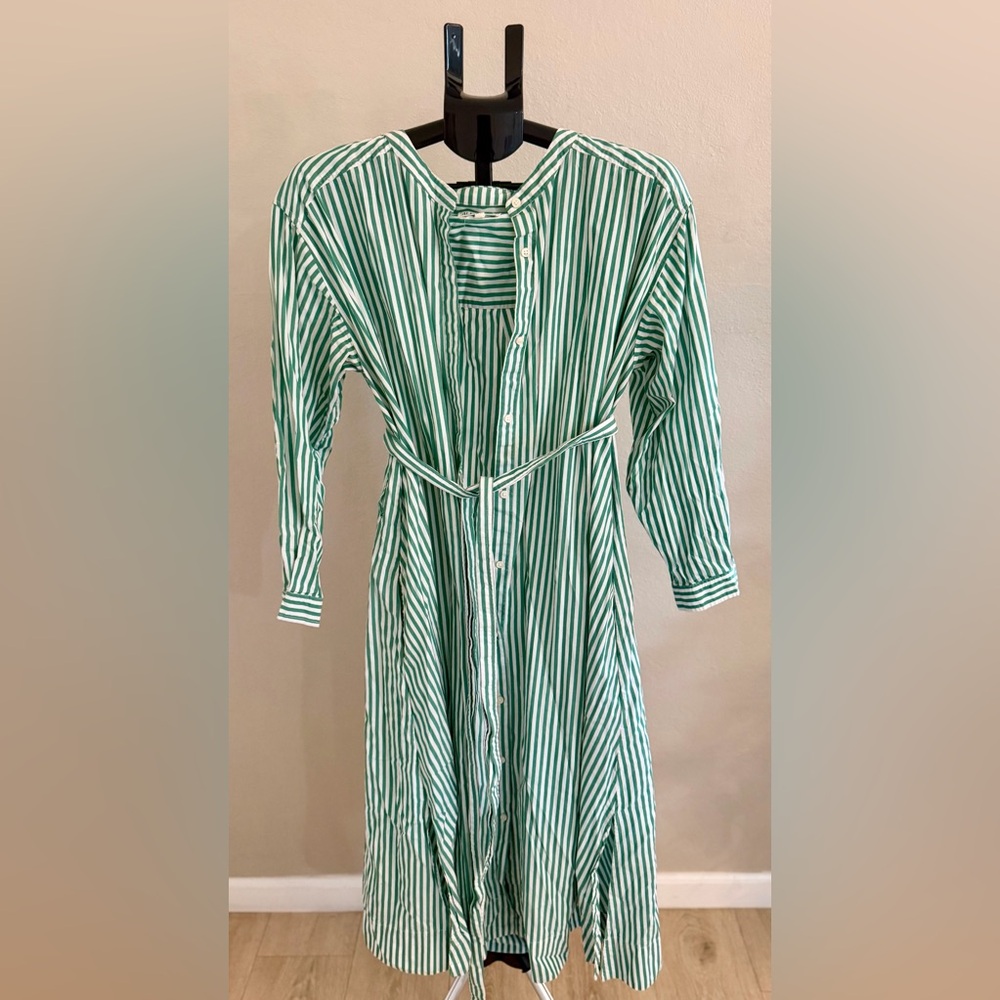 Alex Mill Green and White Striped Long Sleeve Dress